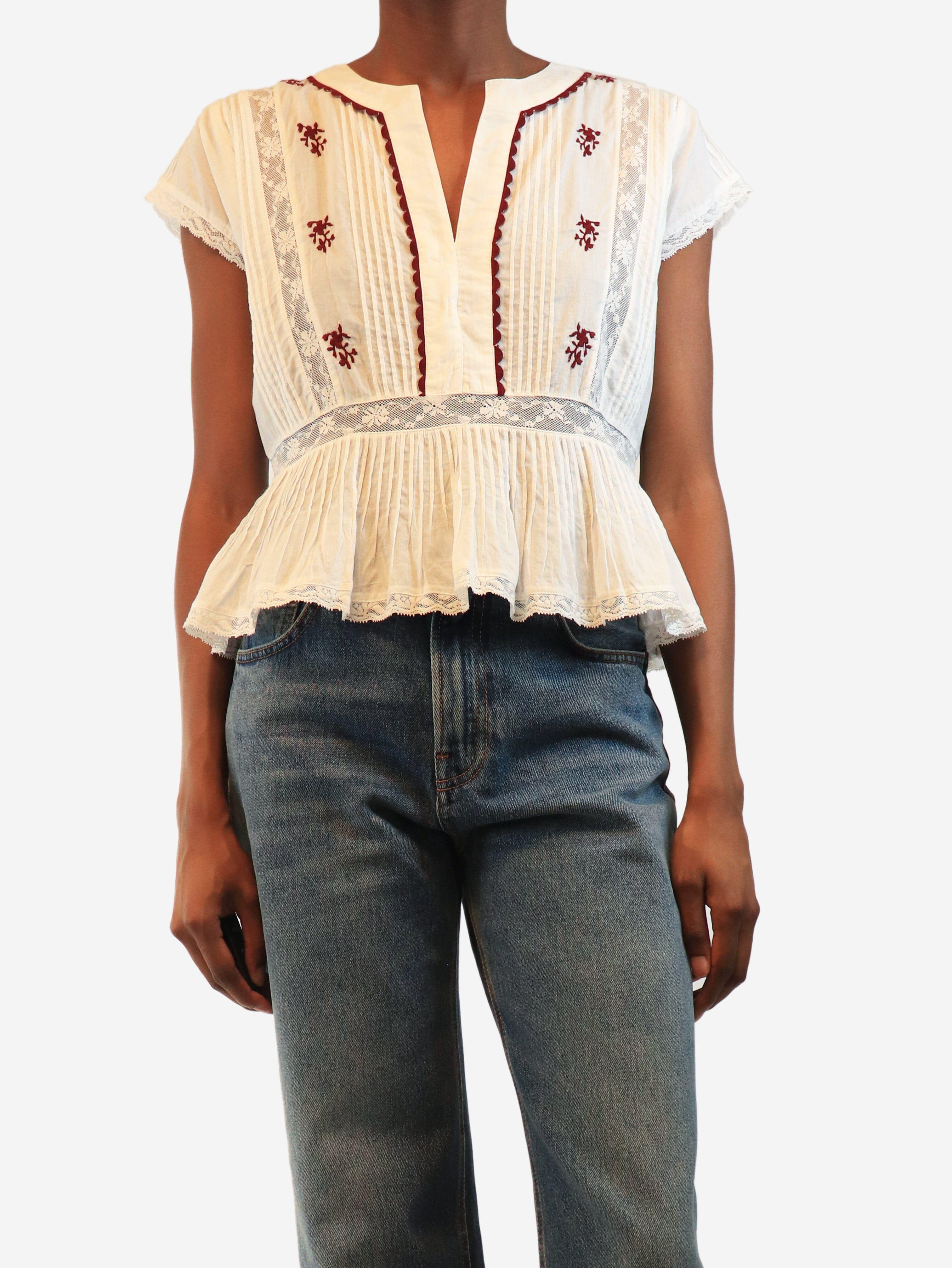 White lace-trim cotton top - size UK 8 Tops Brora 