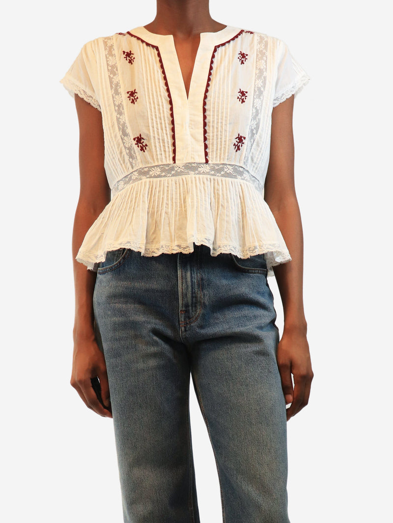 White lace-trim cotton top - size UK 8 Tops Brora 