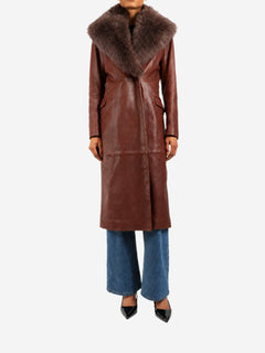 Chocolate brown niven leather trench coat - size UK 8 Coats & Jackets Nour Hammour 