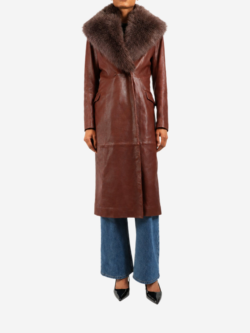 Chocolate brown niven leather trench coat - size UK 8 Coats & Jackets Nour Hammour 