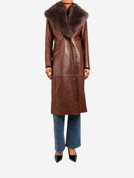Chocolate brown niven leather trench coat - size UK 8 product image