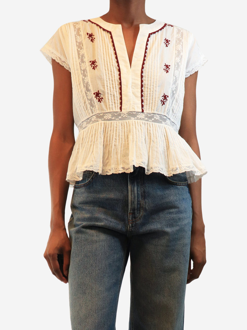 White lace-trim cotton top - size UK 8 Tops Brora 