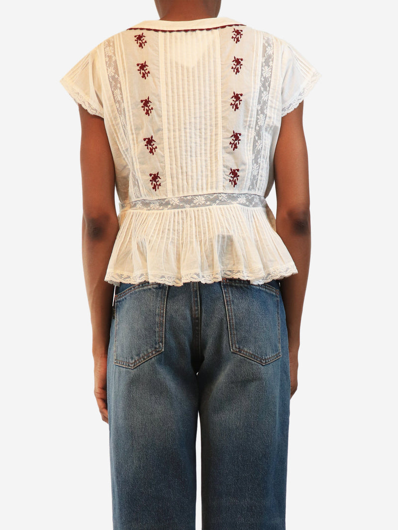 White lace-trim cotton top - size UK 8 Tops Brora 