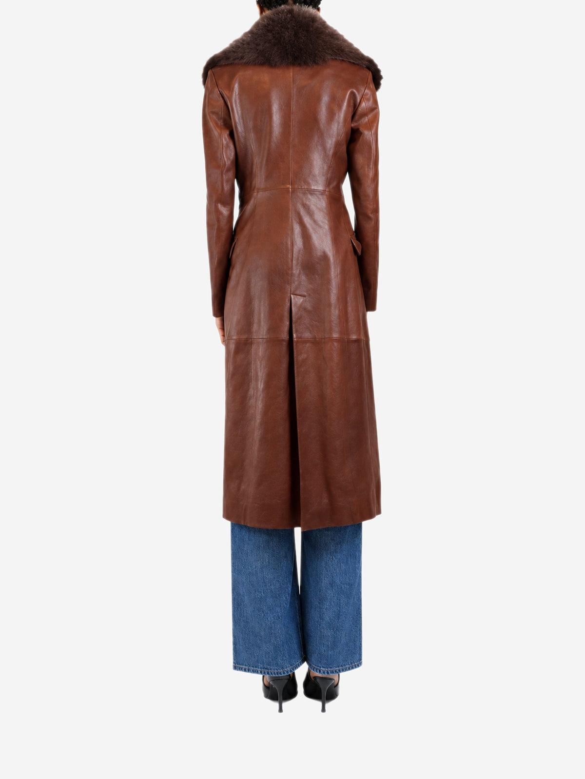 Chocolate brown niven leather trench coat - size UK 8 Coats & Jackets Nour Hammour 