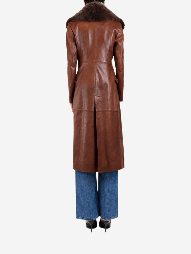 Chocolate brown niven leather trench coat - size UK 8 Coats & Jackets Nour Hammour 