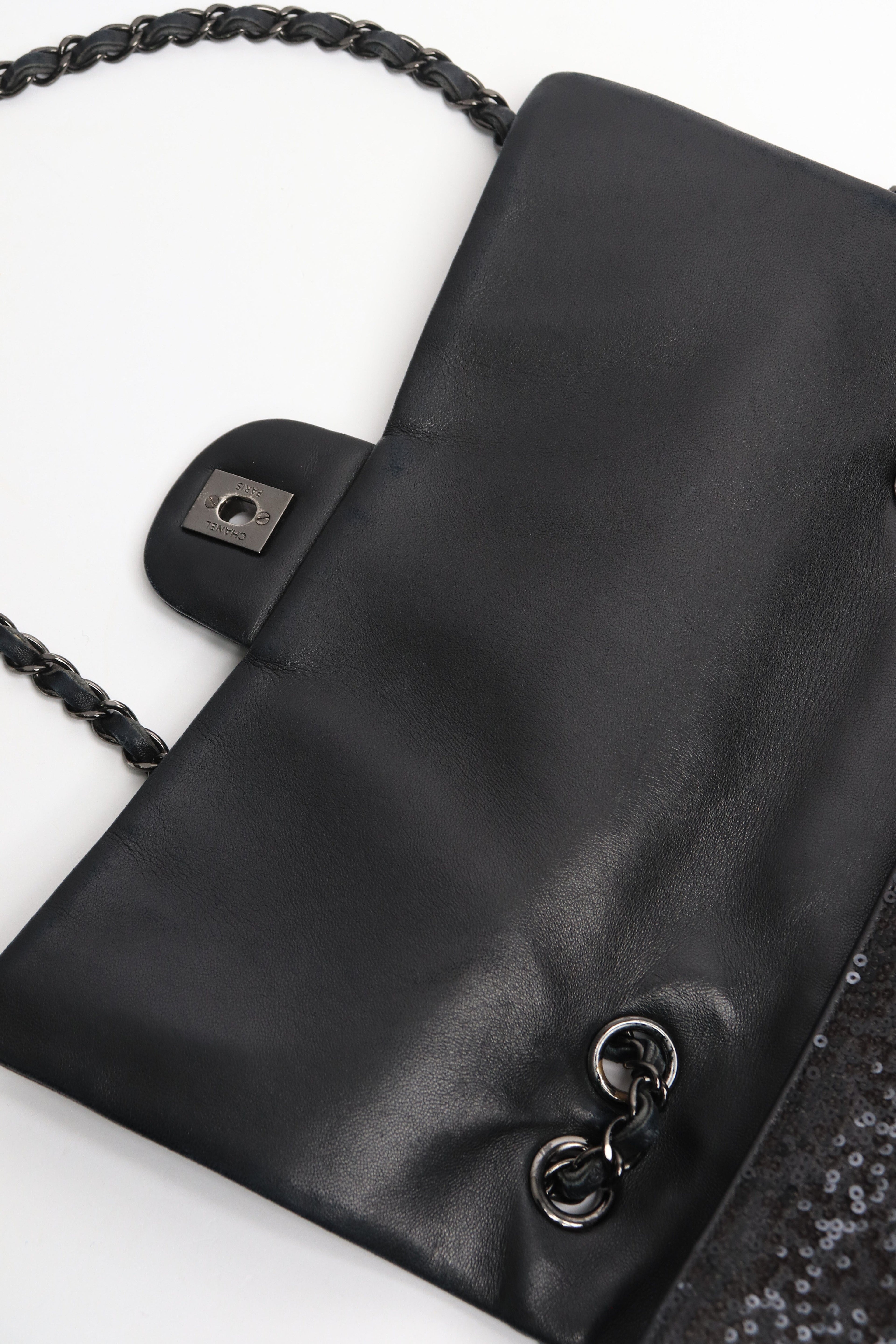 Black 2011 jumbo sequin-embellished Classic Single Flap bag Shoulder bags Chanel 