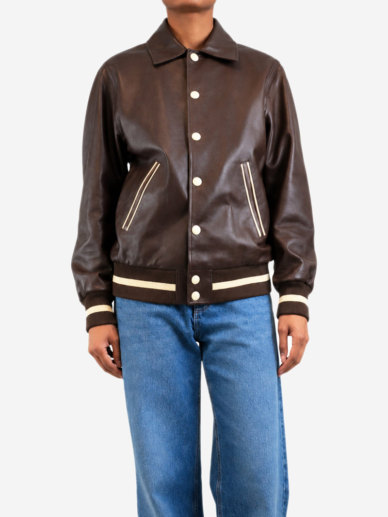 Chocolate brown leather varsity jacket - size UK 8 Coats & Jackets Celine 