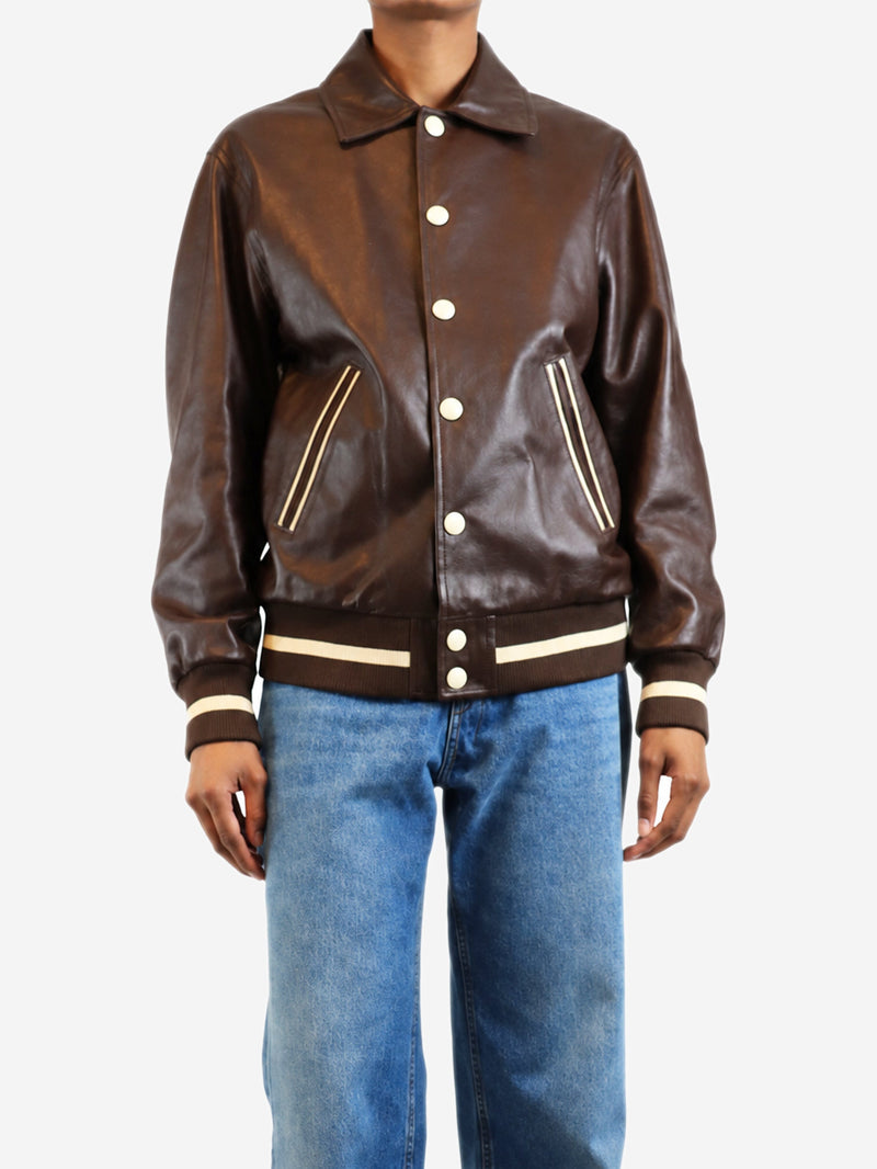 Chocolate brown leather varsity jacket - size UK 8 Coats & Jackets Celine 