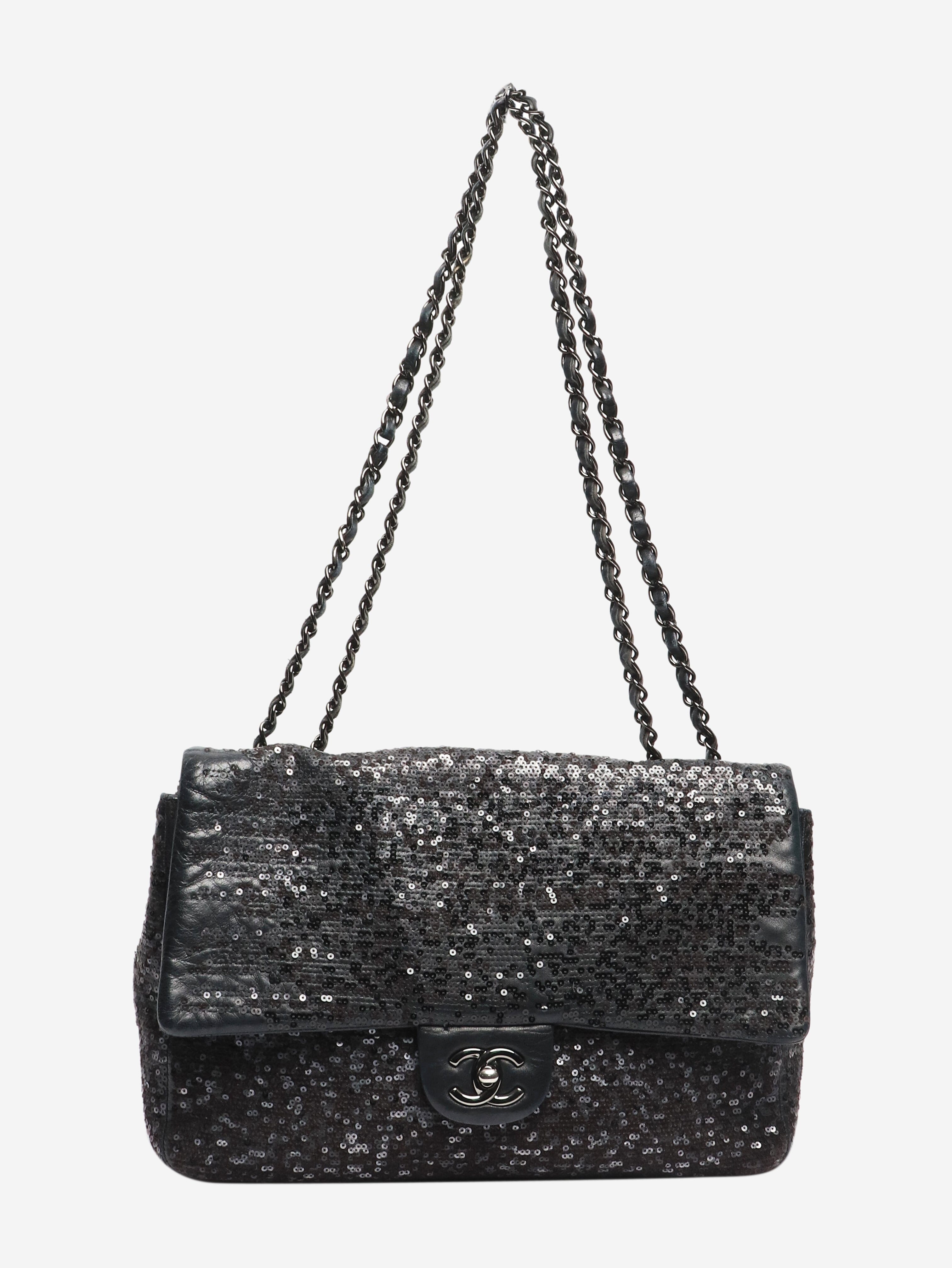 Black 2011 jumbo sequin-embellished Classic Single Flap bag Shoulder bags Chanel 