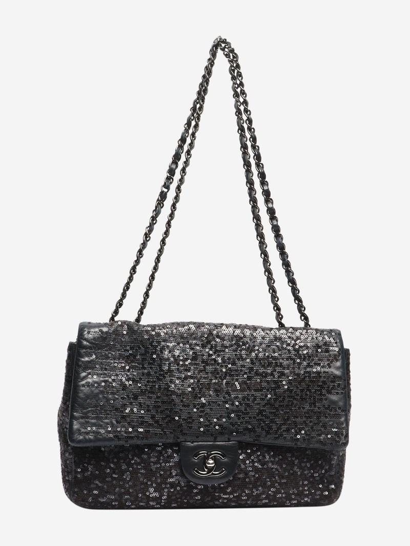 Black 2011 jumbo sequin-embellished Classic Single Flap bag Shoulder bags Chanel 