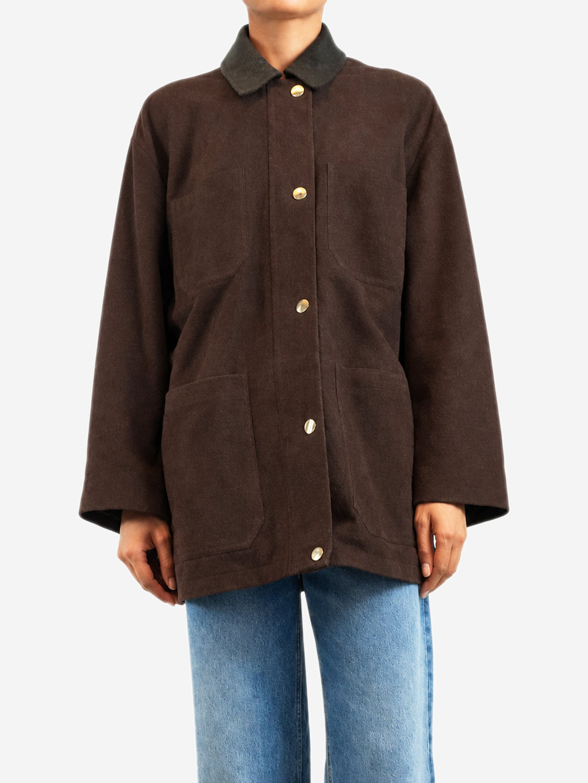 Dark brown suede coat with leather collar - size UK 8 Coats & Jackets Nour Hammour 