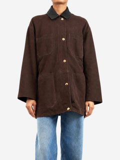 Dark brown suede coat with leather collar - size UK 8 Coats & Jackets Nour Hammour 