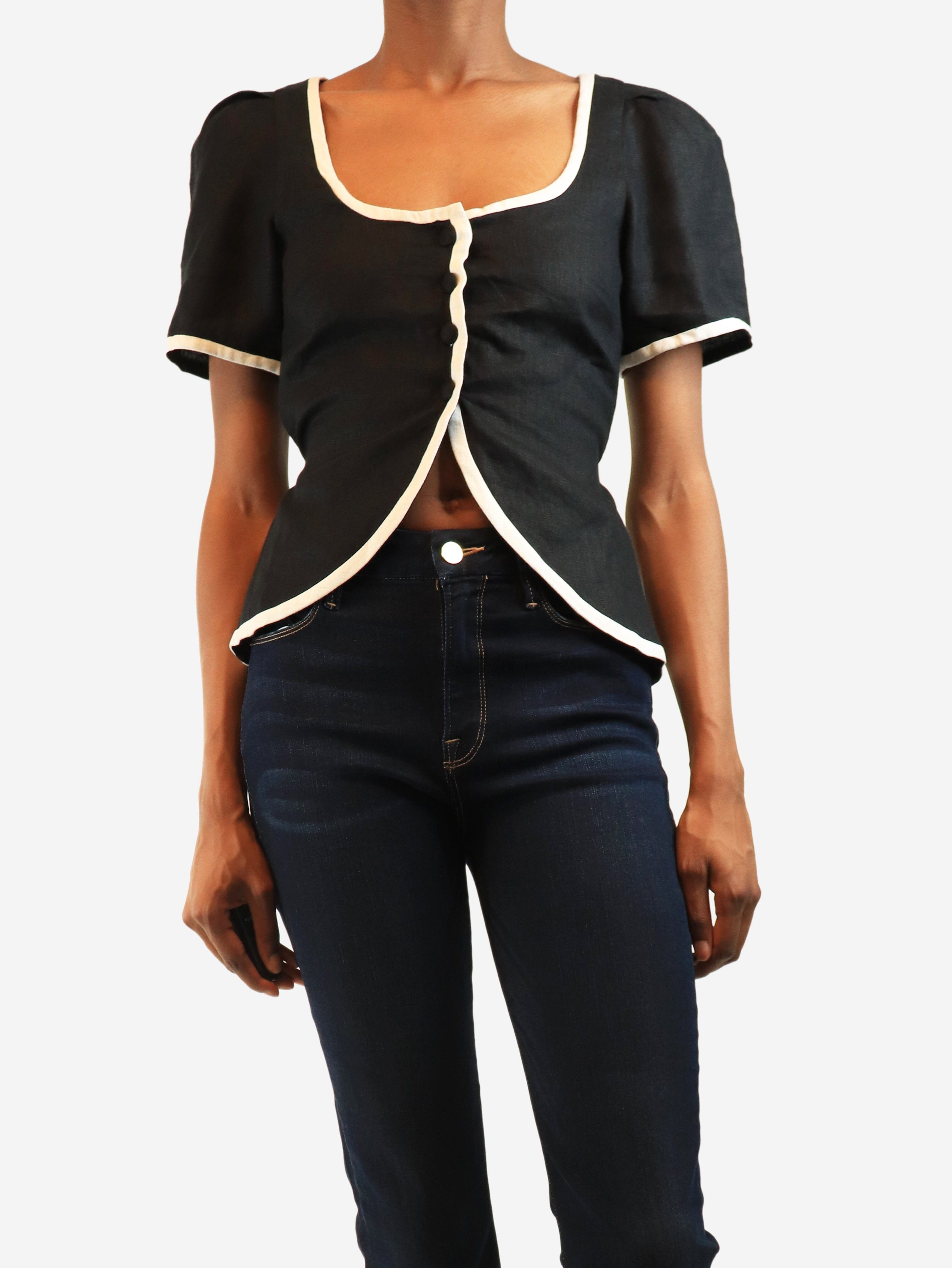 Black linen scoop-neck top - size UK 6 Tops Faithfull The Brand 