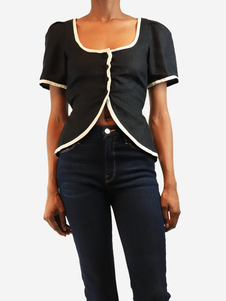 Black linen scoop-neck top - size UK 6 product image