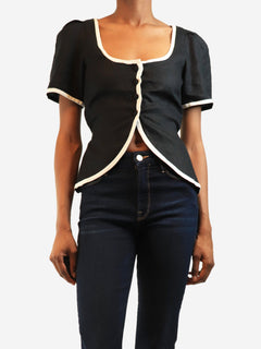 Black linen scoop-neck top - size UK 6 Tops Faithfull The Brand 