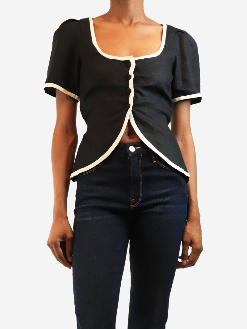 Black linen scoop-neck top - size UK 6 Tops Faithfull The Brand 