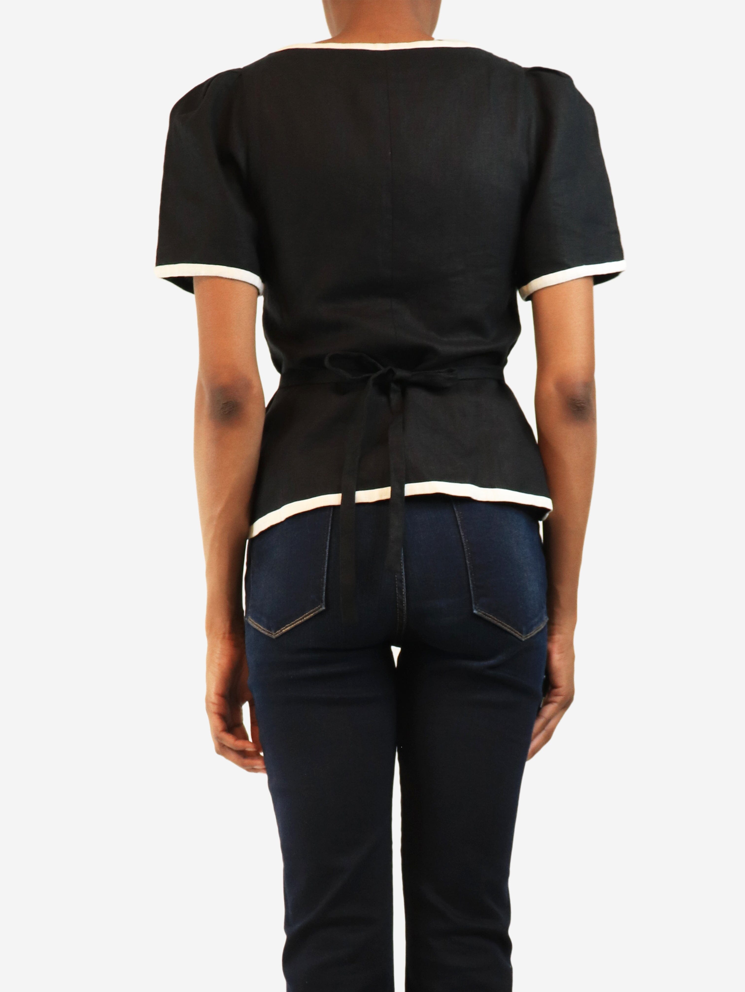 Black linen scoop-neck top - size UK 6 Tops Faithfull The Brand 