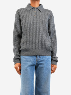 Grey cashmere cable-knit polo top - size UK 4 Knitwear Miu Miu 