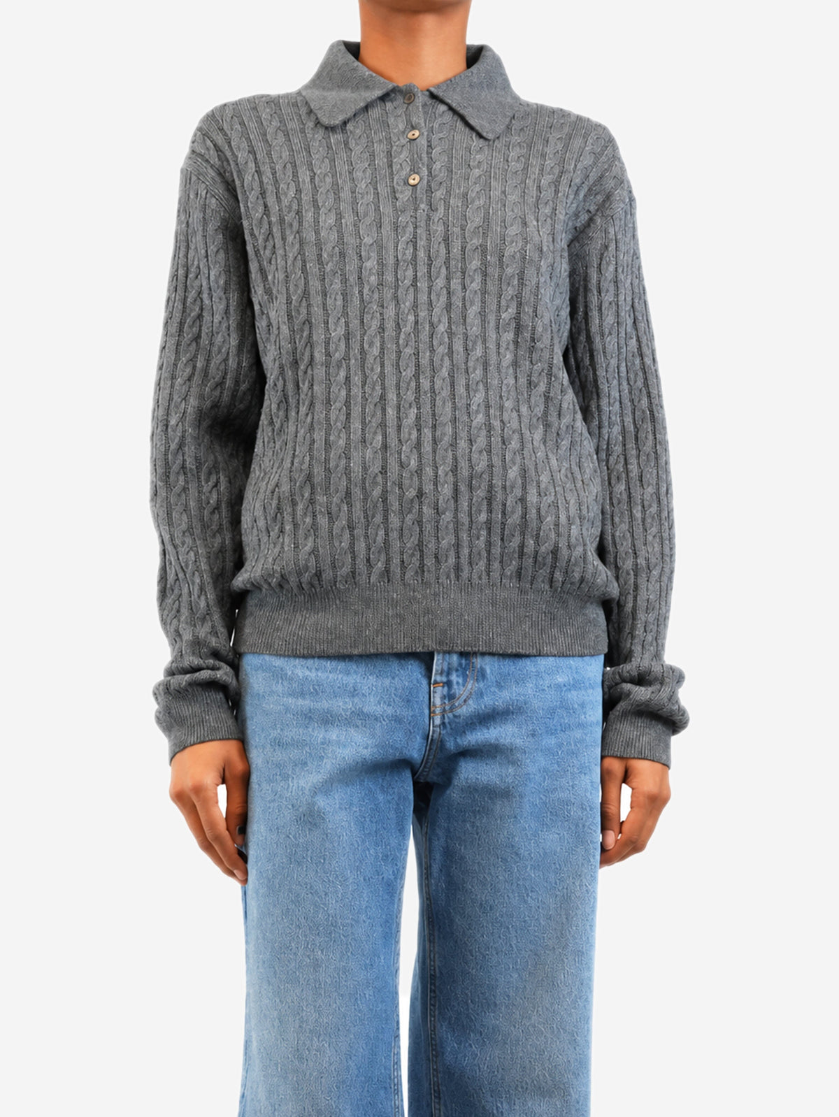 Grey cashmere cable-knit polo top - size UK 4 Knitwear Miu Miu 