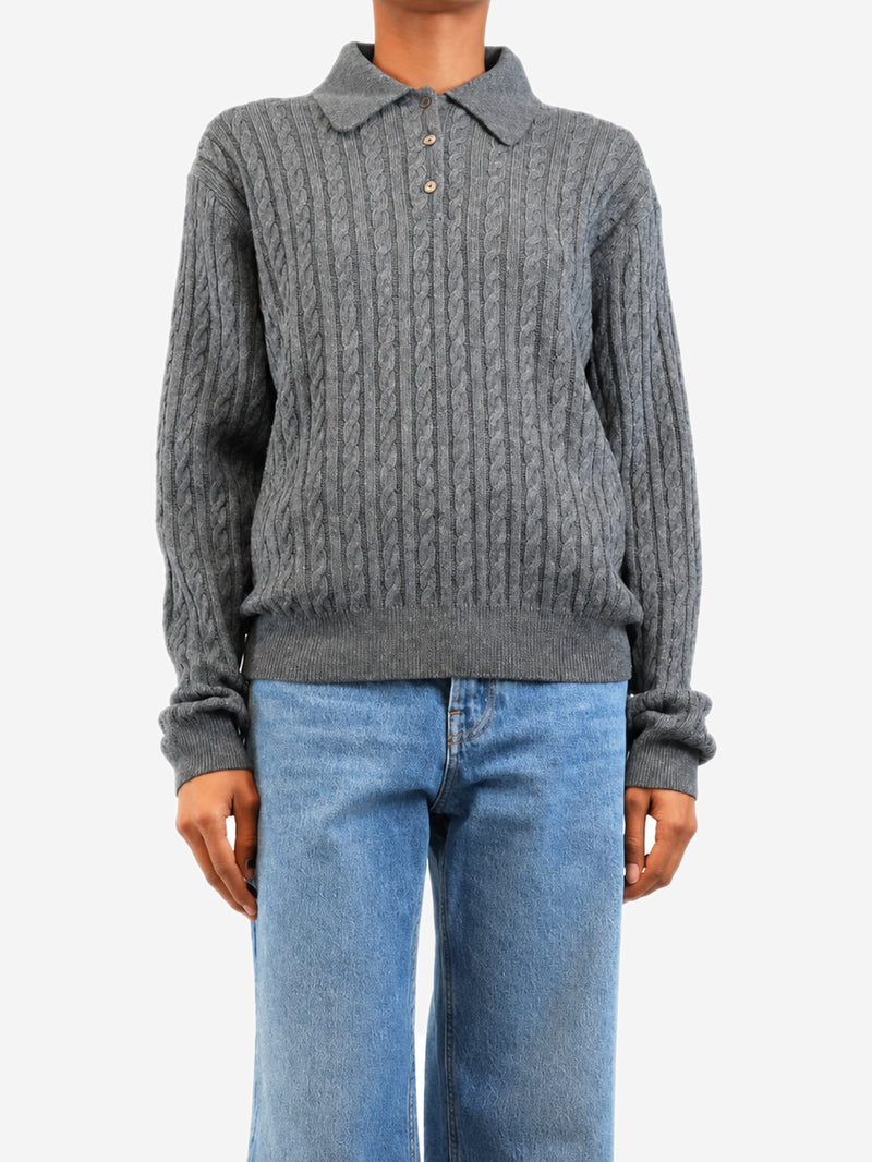 Grey cashmere cable-knit polo top - size UK 4 Knitwear Miu Miu 