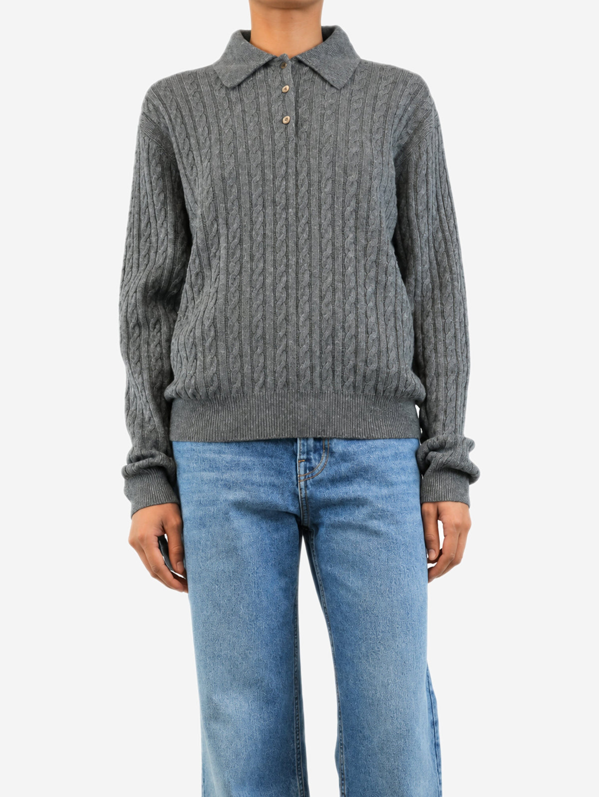 Grey cashmere cable-knit polo top - size UK 4 Knitwear Miu Miu 