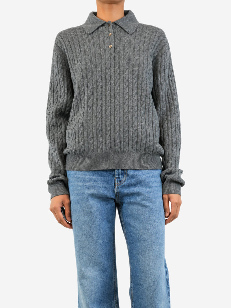 Grey cashmere cable-knit polo top - size UK 4 Knitwear Miu Miu 