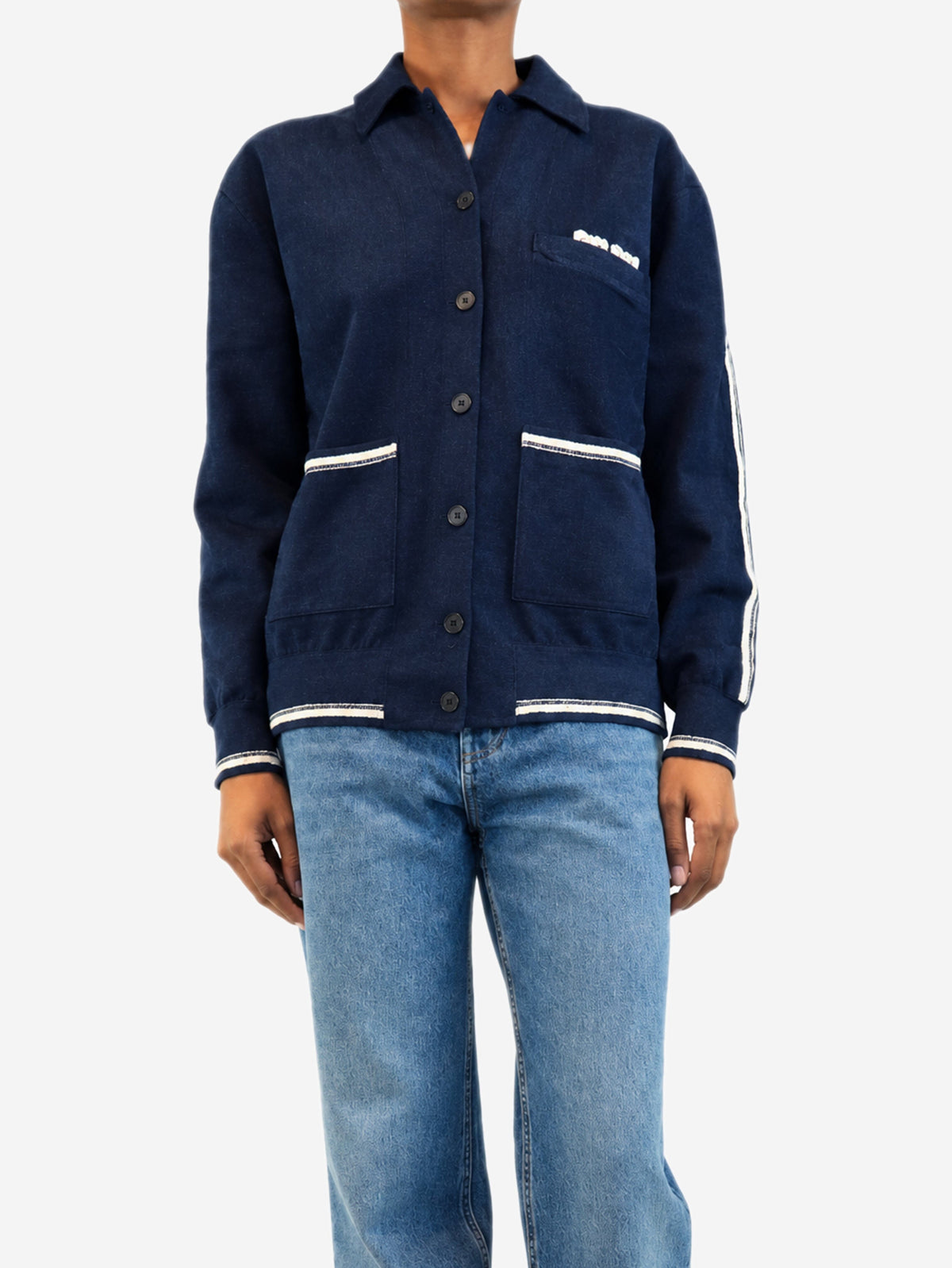 Navy chenille striped jacket - size UK 6 Coats & Jackets Miu Miu 