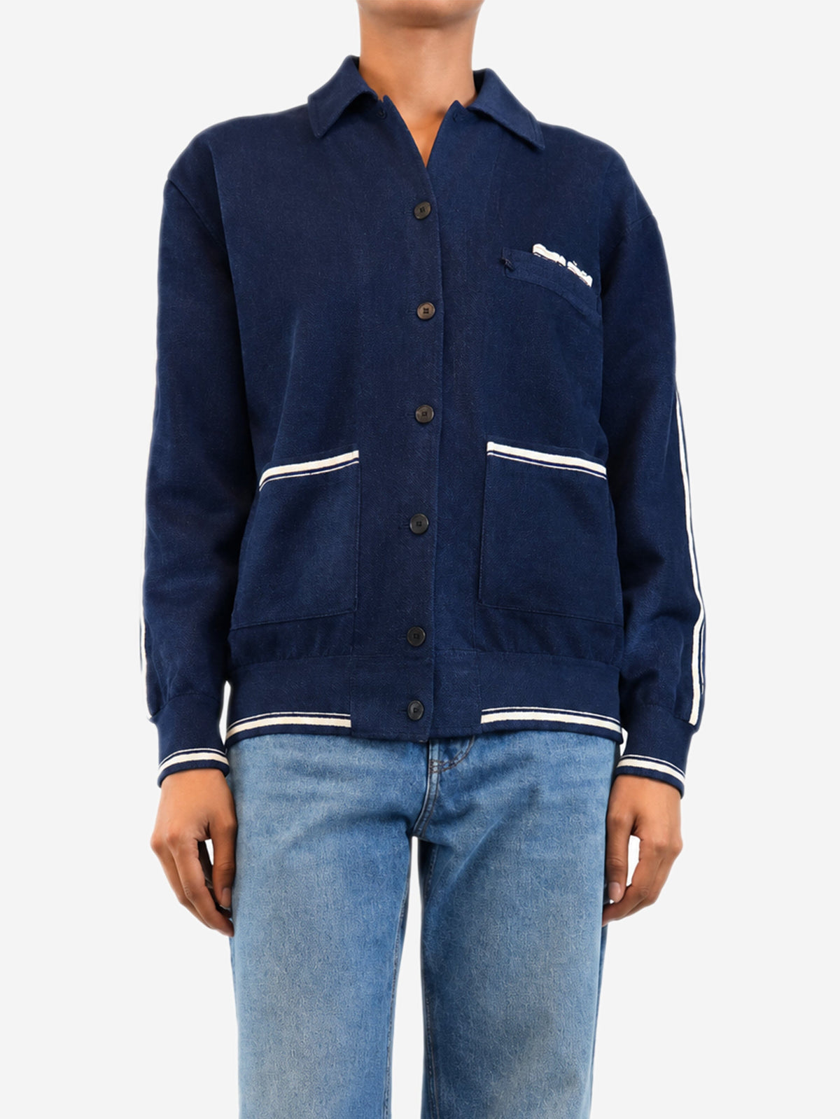 Navy chenille striped jacket - size UK 6 Coats & Jackets Miu Miu 