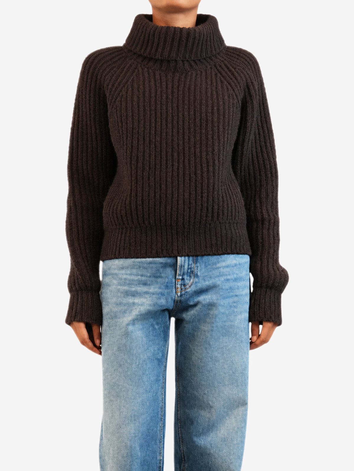 Dark brown cashmere roll-neck knit jumper - size XS Knitwear Khaite 