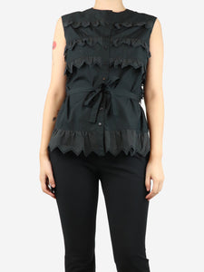 Alaia Black sleeveless cotton broderies belted shirt - size UK 10