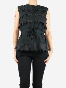 Alaia Black sleeveless cotton broderies belted shirt - size UK 10