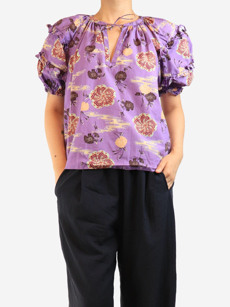 Purple puff-sleeve printed blouse - size UK 14 Tops Ulla Johnson 