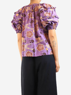 Purple puff-sleeve printed blouse - size UK 14 Tops Ulla Johnson 