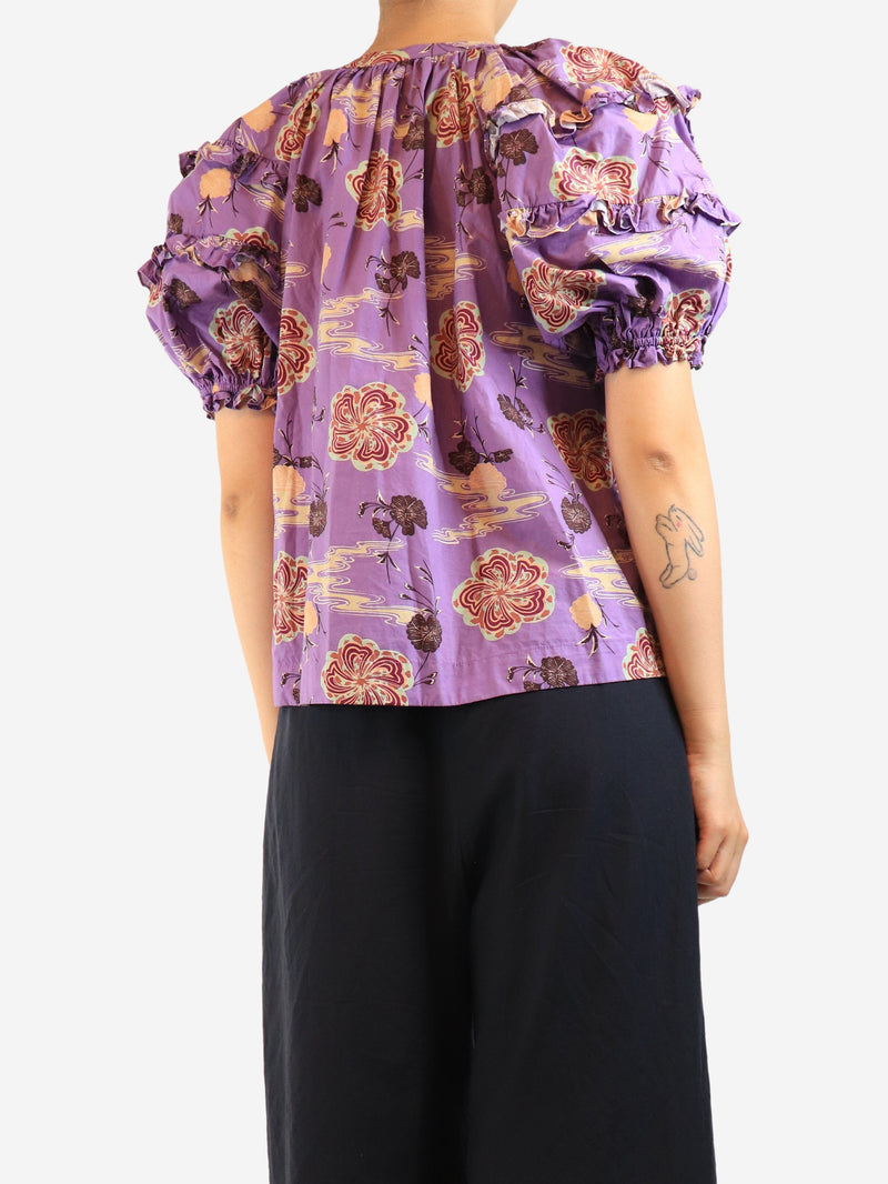 Purple puff-sleeve printed blouse - size UK 14 Tops Ulla Johnson 