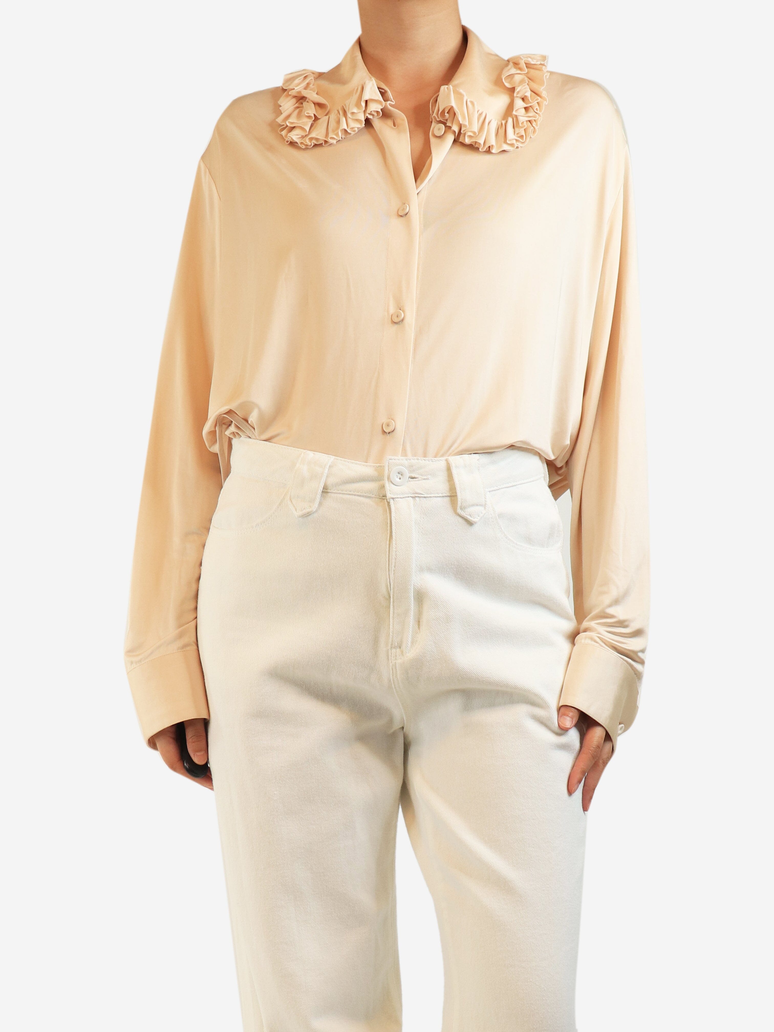 Peach satin ruffle-collar shirt - size UK 8 Tops Jil Sander 