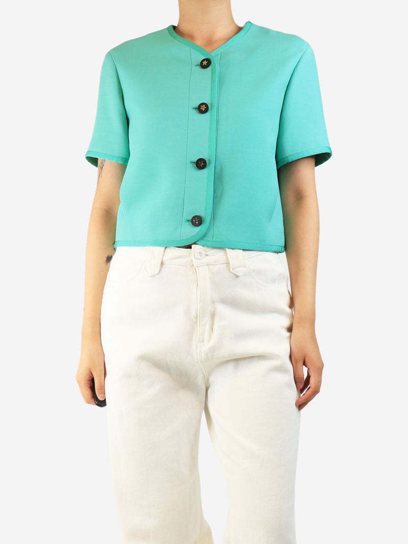 Green cropped wool-blend jacket - size UK 10