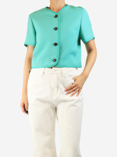 Green cropped wool-blend jacket - size UK 10