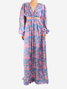 Blue and pink silk open-back maxi dress - size UK 12 Dresses Hannah 