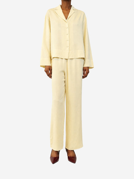 Butter yellow silk blouse and trouser set - size XS product image