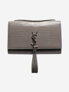 Saint Laurent Grey croc-embossed Kate tassel bag