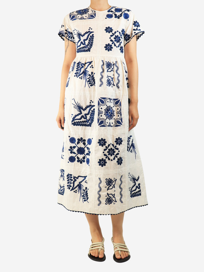 White and blue floral embroidered dress - size UK 8 Dresses Red Valentino 