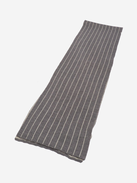 Grey and white striped knit scarf alternate image