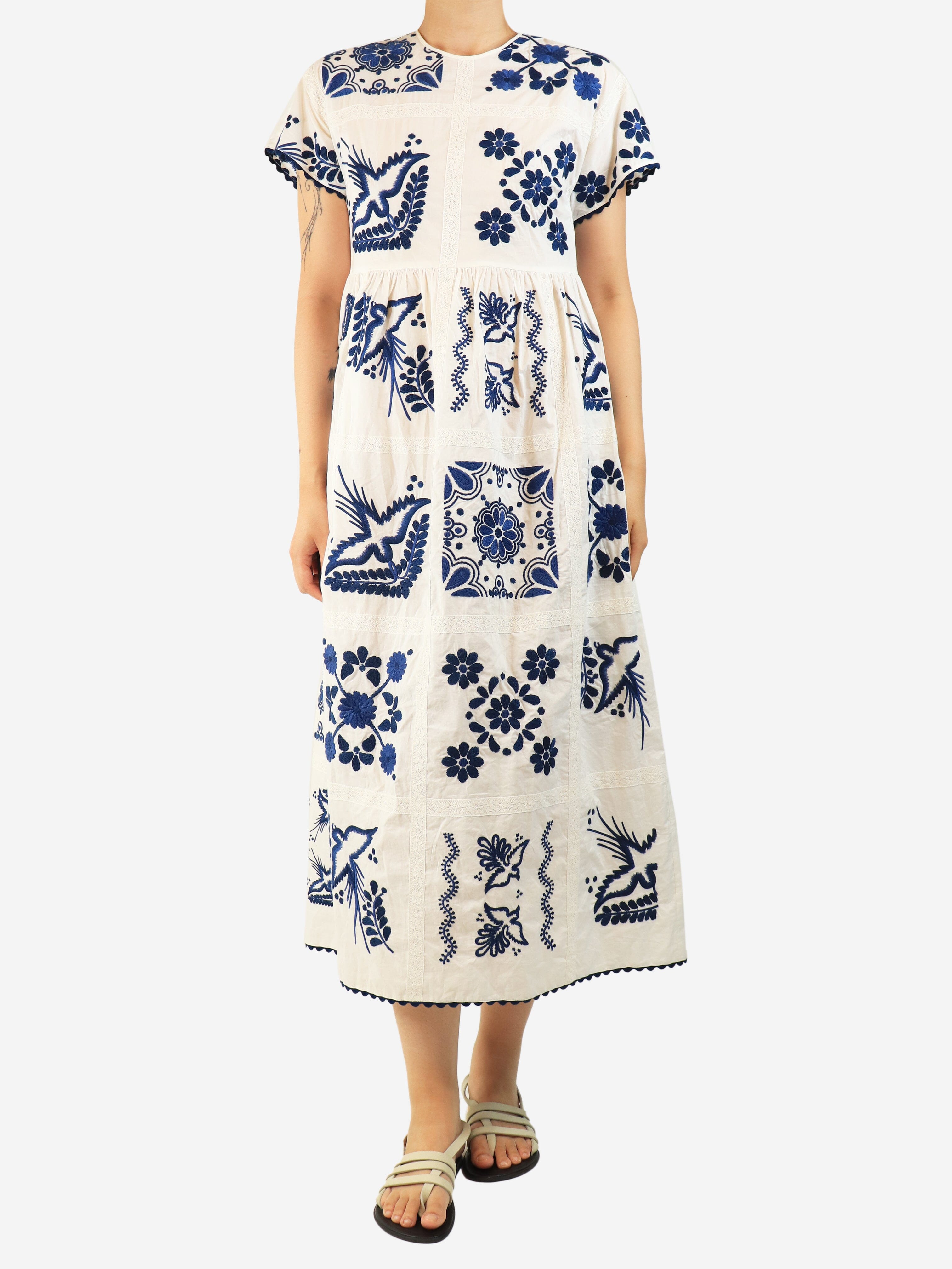 White and blue floral embroidered dress - size UK 8 Dresses Red Valentino 