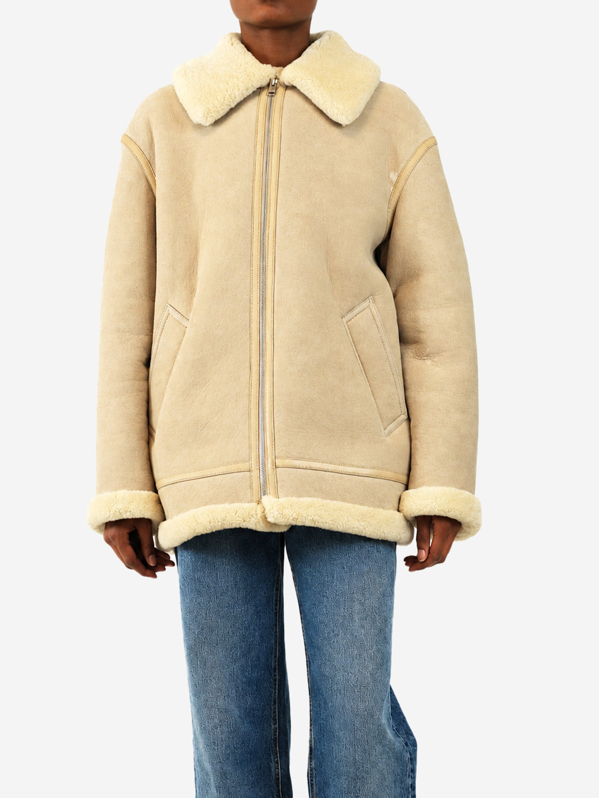 Light camel aged shearling aviator jacket - size XS Coats & Jackets Frame 