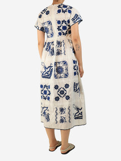 White and blue floral embroidered dress - size UK 8 Dresses Red Valentino 