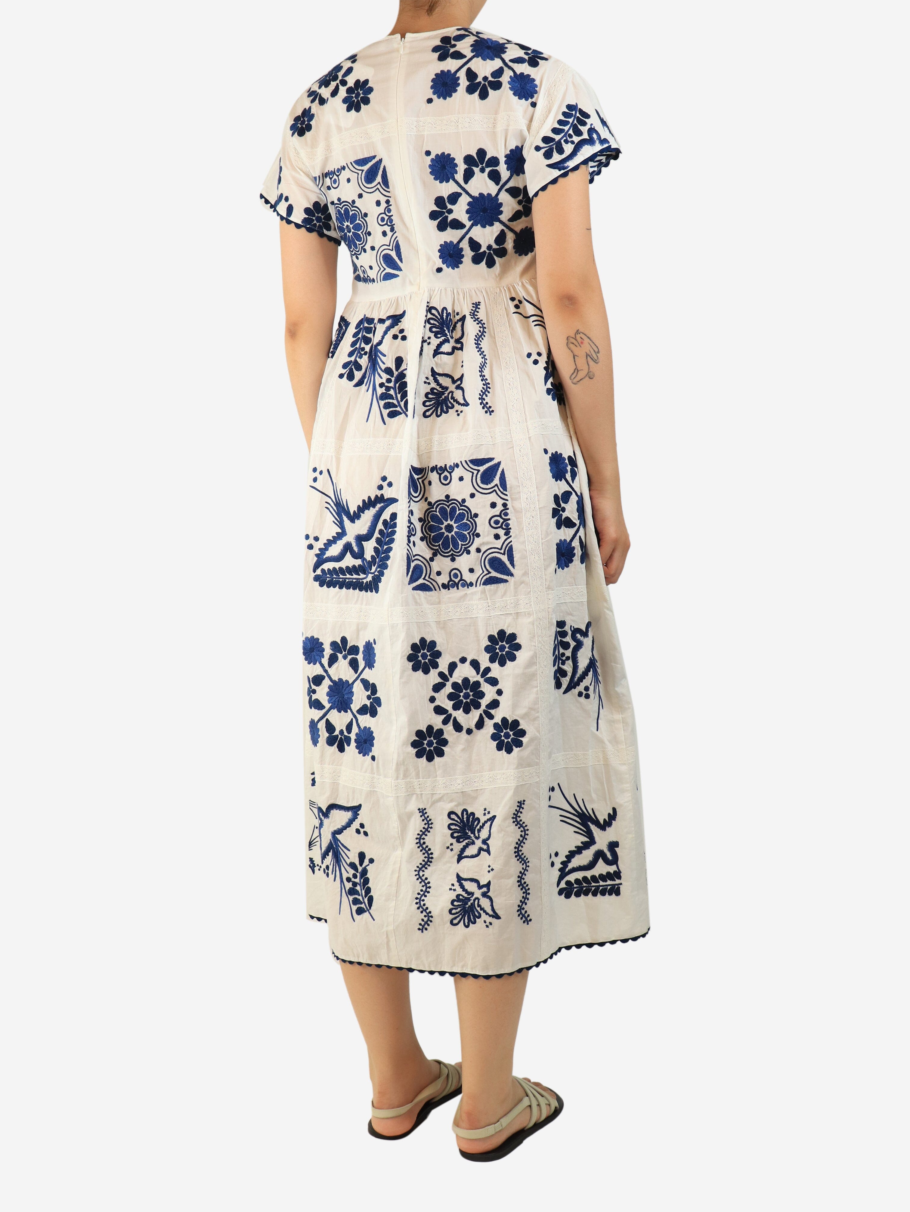 White and blue floral embroidered dress - size UK 8 Dresses Red Valentino 