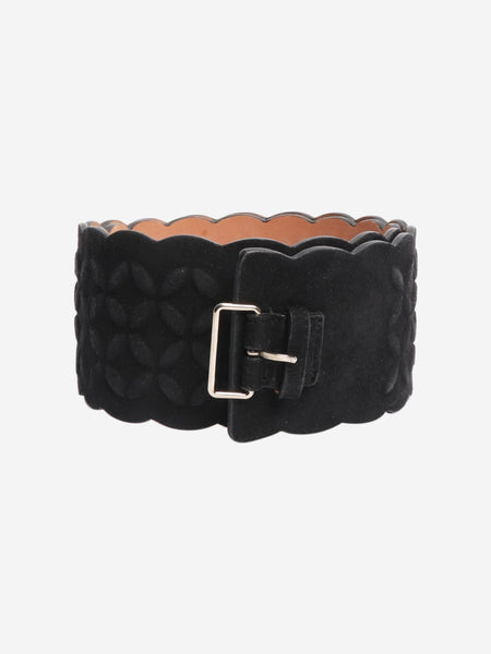 Black suede textured wide belt product image