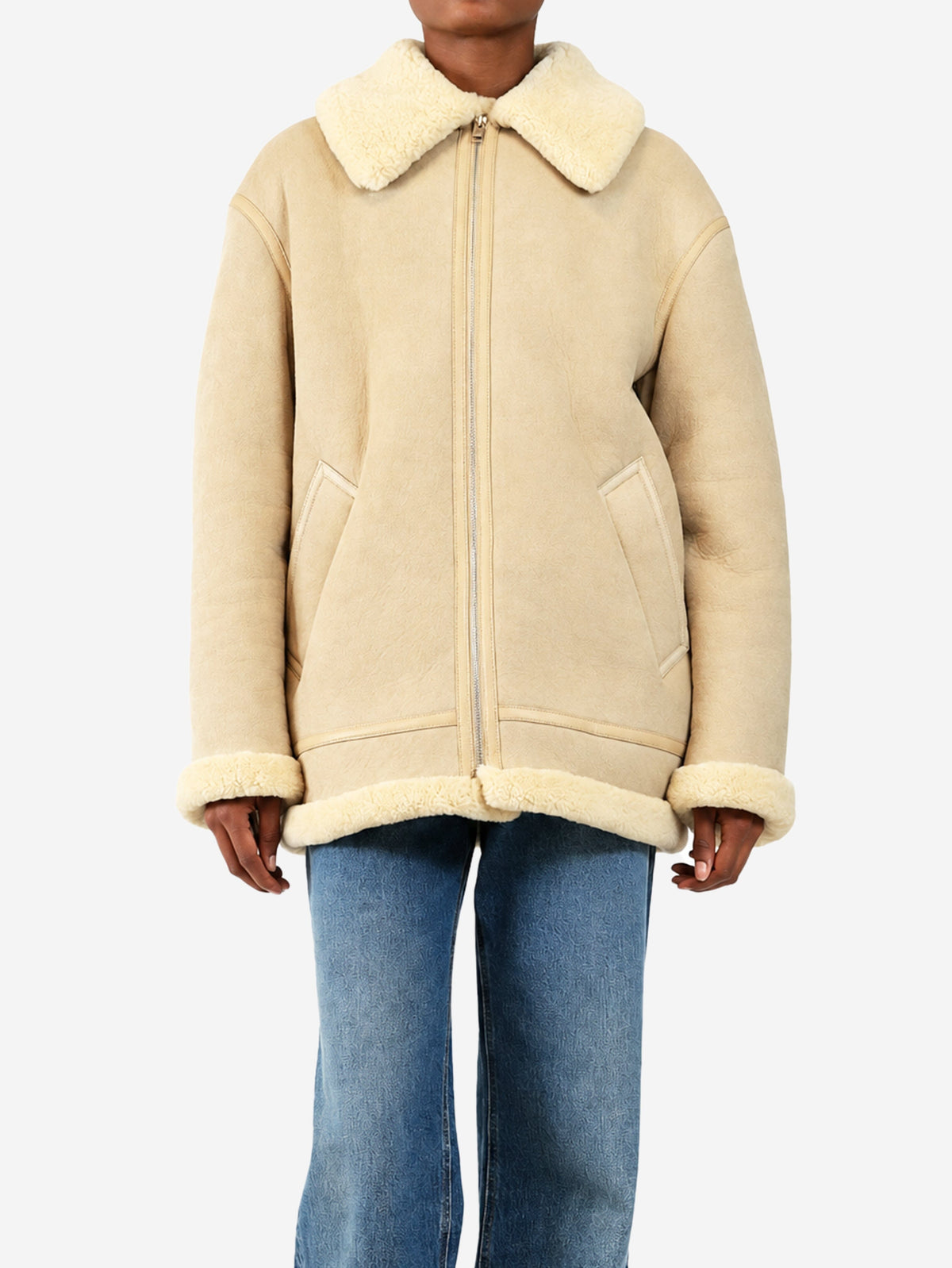 Light camel aged shearling aviator jacket - size XS Coats & Jackets Frame 