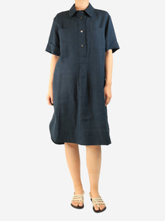 Navy short-sleeved linen shirt dress - size UK 10 Dresses Margaret Howell 