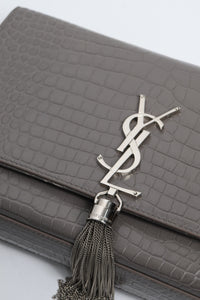Saint Laurent Grey croc-embossed Kate tassel bag